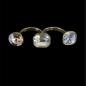 Henri Bendel silver triple adjustable knuckle ring with crystal stones, dust bag